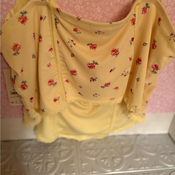 Yellow Floral Women's  Bustier Top by No Boundaries szXL(16-18) Poly/ spand NWT - Picture 6 of 6